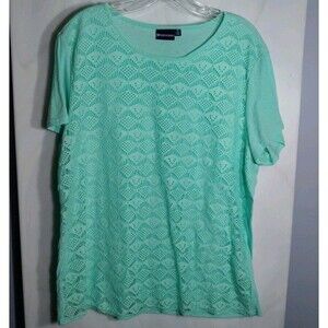 Women's Top Mint Green Crochet Overlay Boho Cottagecore Coastal Casual Chic XL